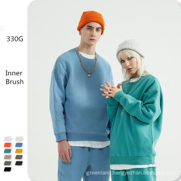 High quality unisex custom cotton 330G plain crew neck sweatshirt streetwear sweatshirt for men women